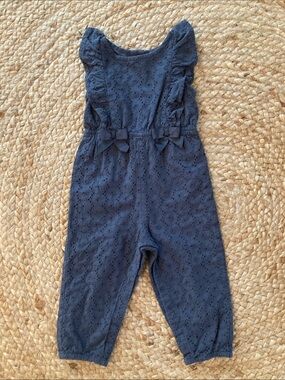 Max Studio Kids 18Mo Girls Navy Eyelet Bow Jumpsuit